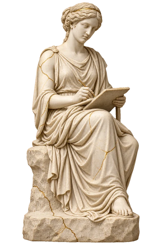 An ivory marble writer with a tablet and fine gold seams
